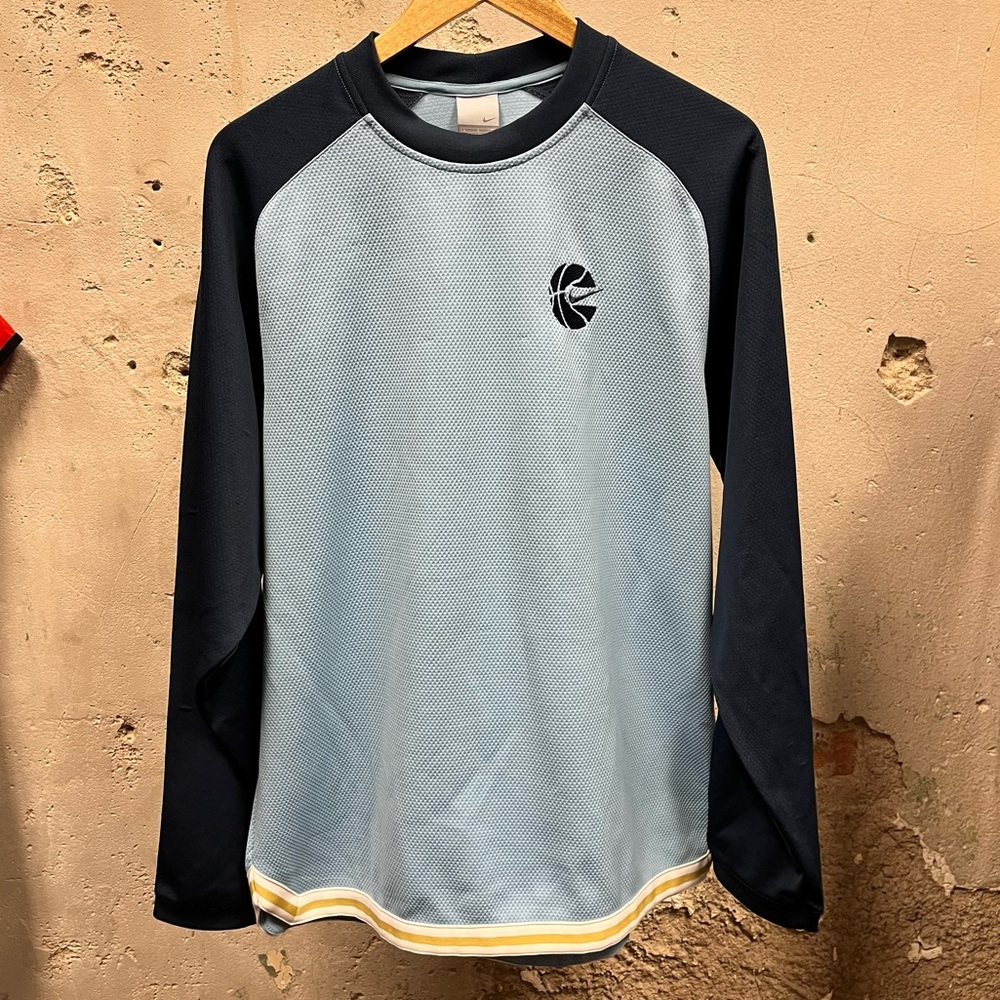 Nike Gray Tag Y2K Blue Raglan Cut Jersey Atheltic Material Long Sleeve Tee Large